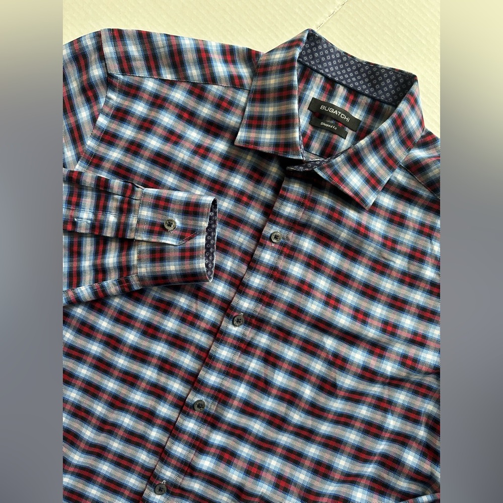 Bugatchi Men’s‎ Shirt L Shaped Fit Button Down Geometric Pattern